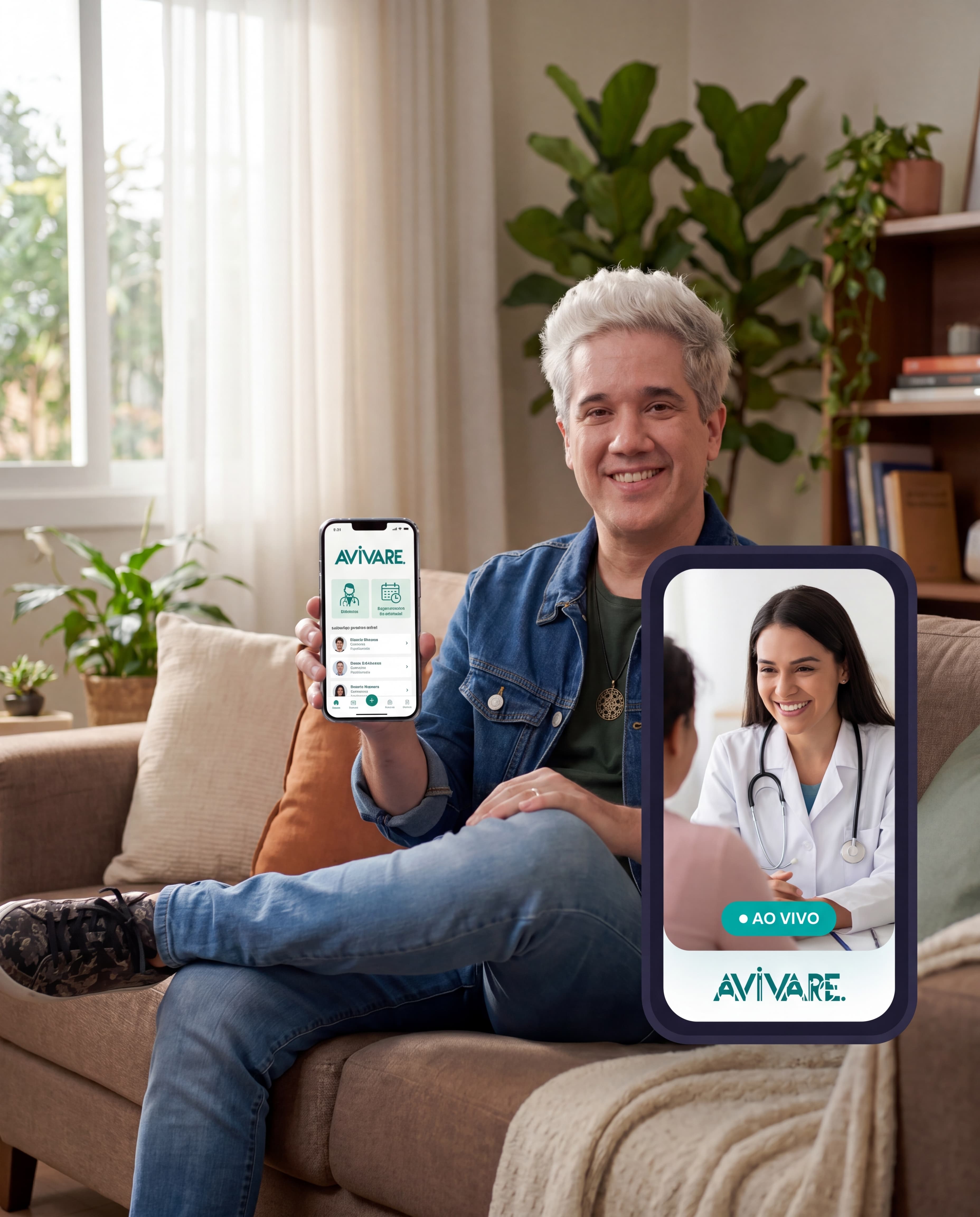 Pessoa em casa usando o app Avivare