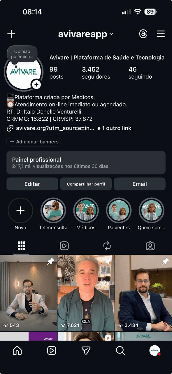 Perfil Avivare no Instagram